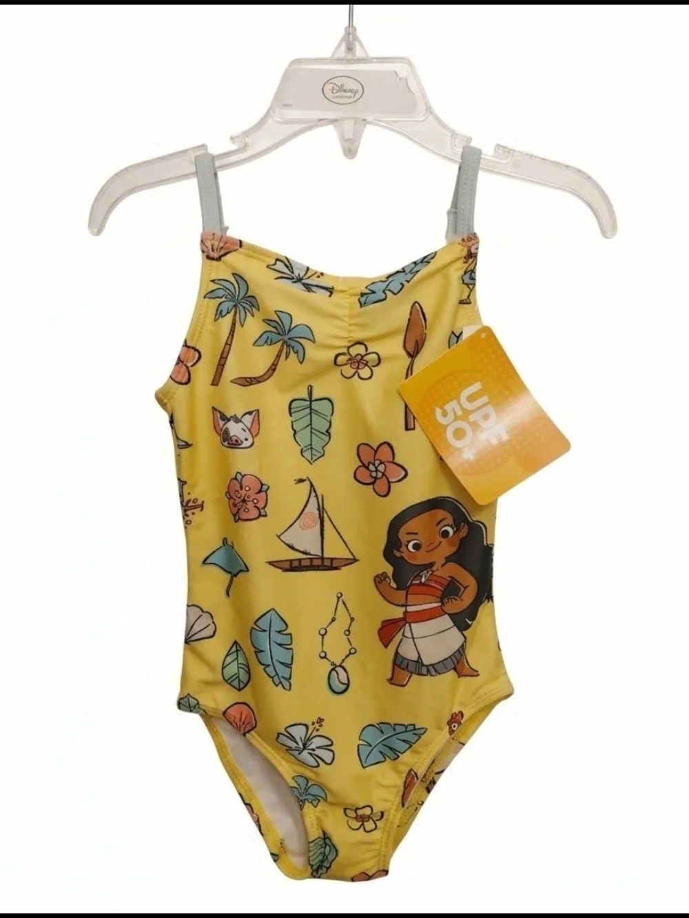 Disney Yellow Moana Tropical Print Girls One-Piece Swimsuit